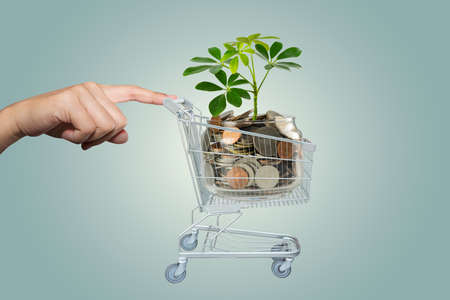 Hand with Shopping cart of moneyのeditorial素材