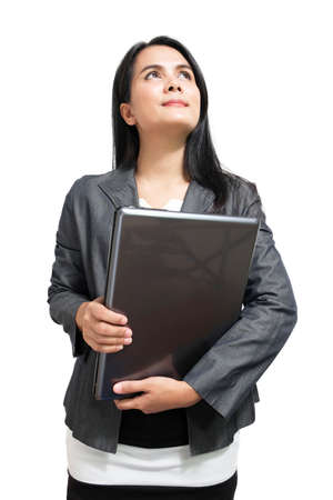 Young Asian pretty business woman holding laptop.のeditorial素材