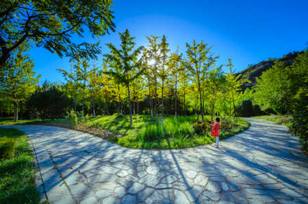 Tangshan, China - 2015 - girls in the woods, Tangshan, China - 2015 - girl, in, forest, theのeditorial素材