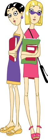 Students girls with booksのイラスト素材