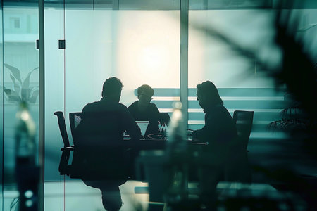 Silhouette of business people sitting in a meeting room at officeの写真素材