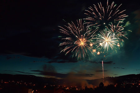 Fireworks in the night sky over the city. Fireworks in the night sky.の写真素材