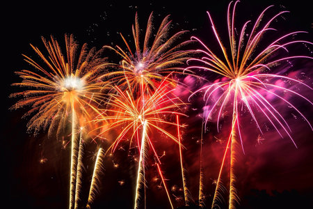 Colorful fireworks display for celebration happy new year and merry christmasの写真素材