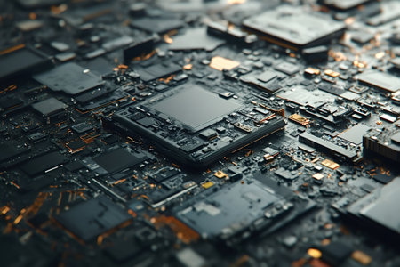 Close-up view of a computer motherboard featuring a central processing unit, highlighting the...