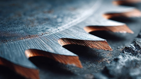 Industrial circular saw blade with visible cutting teeth, highlighting sharpness and precision for...