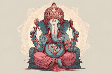 Ganesha, the revered hindu elephant god, sitting in a meditative posture, bringing good luck and removing obstacles for spiritual and religious themes in Asian artの写真素材