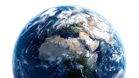 Earth globe rotating in space showing oceans and landmasses of europe, africa and parts of asia,...