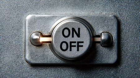 Illuminated onoff toggle switch on a textured surface representing concepts of choice, decision...