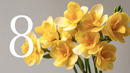 Yellow freesia flowers blooming, symbolizing celebration and recognition for international women's day on march 8, conveying themes of spring, warmth, and appreciationの写真素材