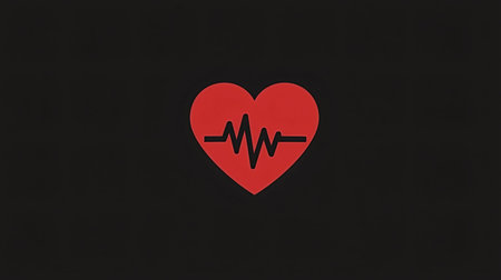 Red heart icon with a black heartbeat graph pulsing centrally symbolizing health, cardiology, life,...