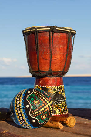 maracas and ethnic drumの写真素材