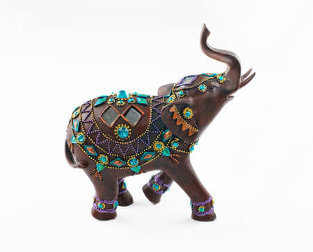 inlaid precious stones wooden elephant の写真素材