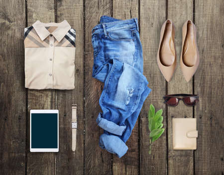 collection collage of women's clothingの写真素材