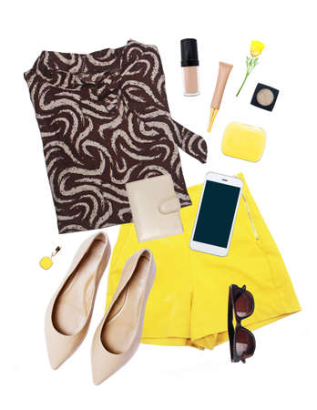 collection collage of women's clothing isolated white background