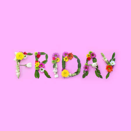 Friday. Floral collage on pink background