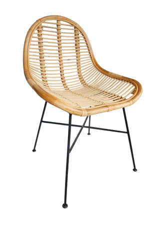wicker chair isolated on white background. Details of modern boho, bohemian , scandinavian and minimal style . eco design interiorの写真素材