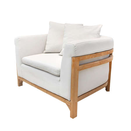 white sofa isolated on white background. Details of modern scandinavian and minimal styleの写真素材