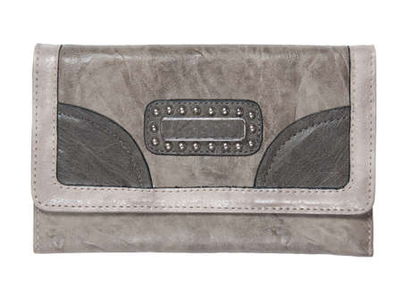 grey bag isolated . leather purse ,handbag on white backgroundの写真素材