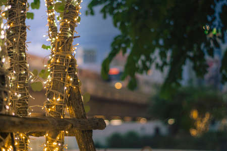 LED light at twilightの写真素材