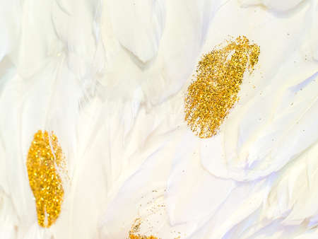 Golden glitter on the Goose featherの写真素材