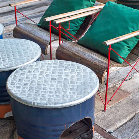 Round Table, made of steelcovered with a sheet of aluminum.の写真素材