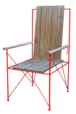Red chair, a chair wood made of steel frame painted red. Isolated on white background.の写真素材