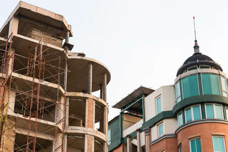 Construction of new buildings with red bricks.の写真素材