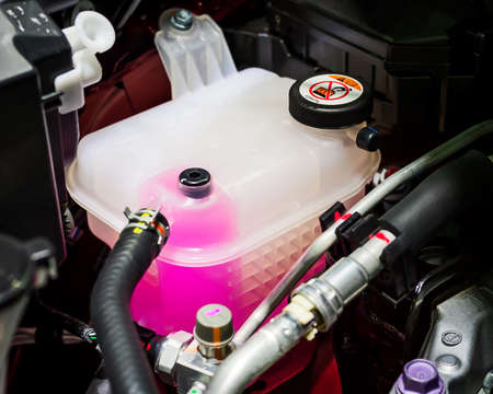 NONTHABURI - NOVEMBER 30: Denso Coolant tank and warning information on display at Thailand International Motor Expo 2017 on November 30, 2017 in Nonthaburi, Thailand.のeditorial素材