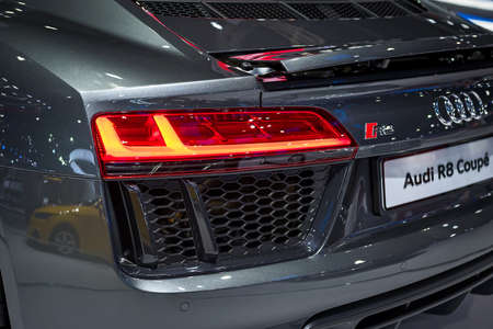 NONTHABURI - DECEMBER 7: Tail light of Audi R8 Coupe car on display at Thailand International Motor Expo 2017 on December 7, 2017 in Nonthaburi, Thailand.のeditorial素材
