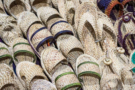 Rattan Weave Slippers put on the market.の写真素材