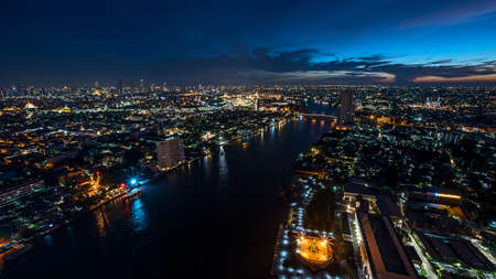 Bangkok city skyline and Chao Phraya river, Bangkok, Thailand.の写真素材