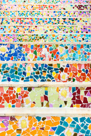 Staircase decorated with multi-colored Ceramic fragments.
