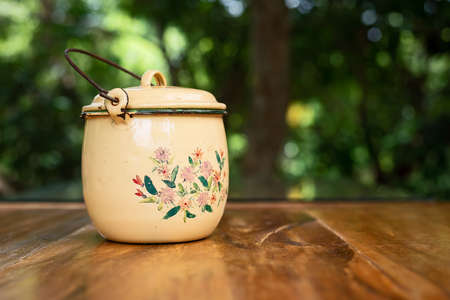 Zinc coated handle pot of ancient Thailand popular collectibles trade fair in the kitchen.