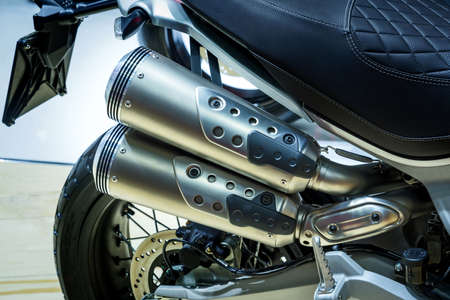 Exhaust of sport motorbike, details of motorcycle.