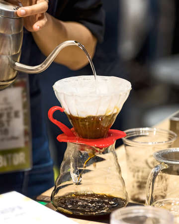 Making brewed coffee from the filter drip style.