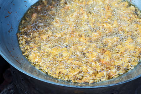 frying hard shell crab in a pan.の写真素材