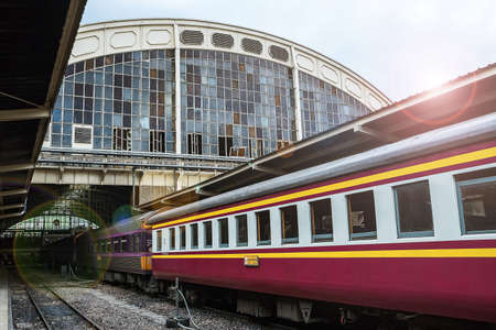 Bangkok, Thailand - 15 September 2019: Bogie boxes for passengers at the Bangkok Railway Station platform. (Hua Lamphong Station) The main train station in Bangkok.のeditorial素材