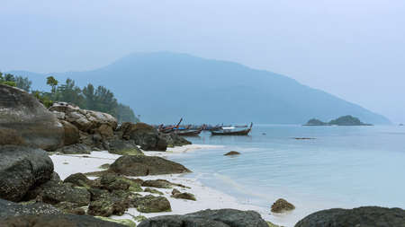 Longtail boat and beautiful ocean of Koh Lipe island, Thailand.の写真素材