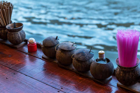 Ancient Thai Coconut Shell Cups and Bowls As a container to put food seasoning sauce