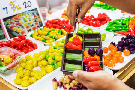 Ball plated dessert, colorful thai dessert, Traditional Thai desserts.の写真素材