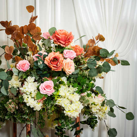 Bouquet of flowers on stage at the wedding ceremonyの写真素材