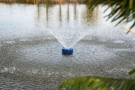 The fountain on the lake in the park.の写真素材