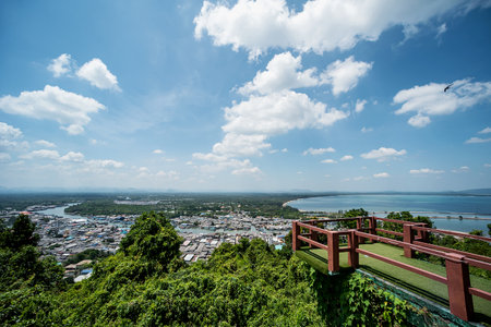 Fisherman Village. Pak Nam Chumphon. View from Khao (Hill) Matsee Viewpoint in Chumphon province, Thailand at viewpoint timeの写真素材