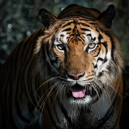 The tiger looked at us with a fierce expression.の写真素材