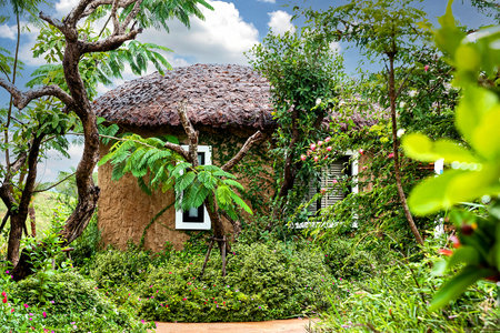 Leaf thatched house, imitation of old culture and construction technologyの写真素材