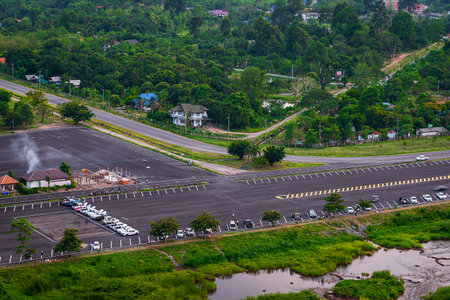 Roads and parking lots next to dams in Thailand