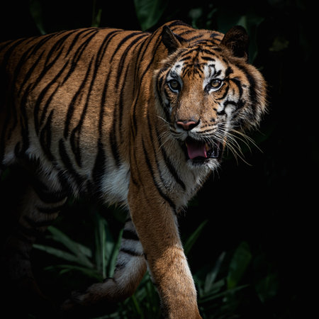 White tiger standing looking for food in the forestの写真素材