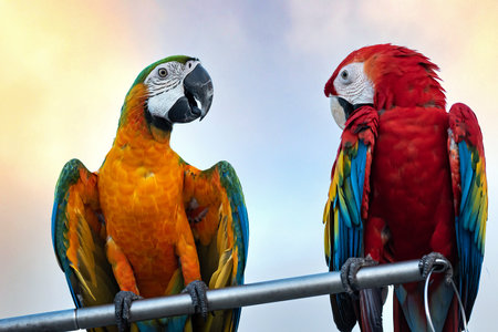 The beauty of macaws The breeder brought it to show and brought it to fly on a sunny day.の写真素材