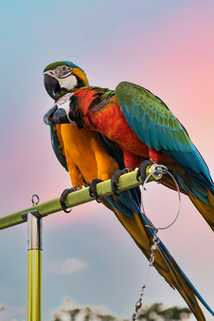 The beauty of macaws The breeder brought it to show and brought it to fly on a sunny day.の写真素材