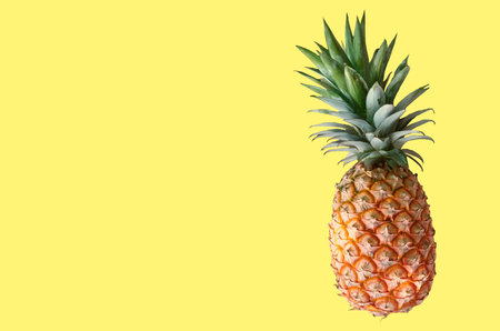 Top veiw, Single pineapple ripe isolated on pastel yellow background for stock photo or design...